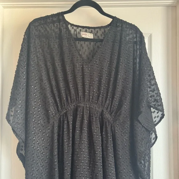 Free People Womens Kaftan Black Stevie Sheer Flutter Sleeve Kimono One Size - Picture 3 of 6
